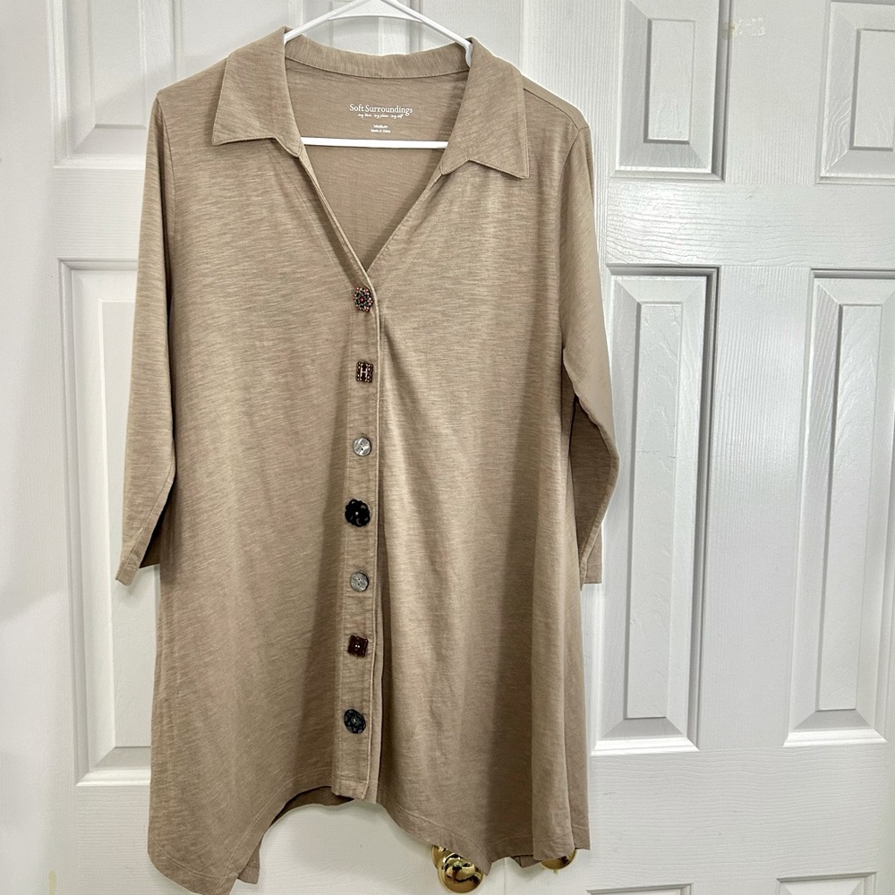Soft Surroundings Danielle Artistic Button Lagenlook Long Line Tunic Size Medium